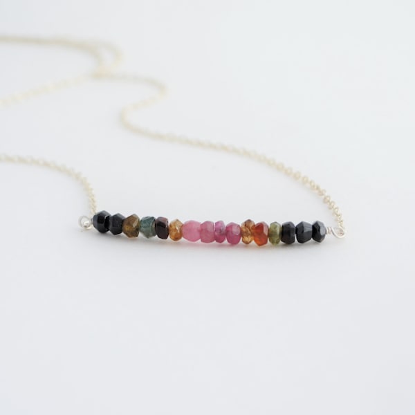 Watermelon Tourmaline Necklace, October Birthstone Jewelry Gifts For Her, Gemstone Bar Necklace