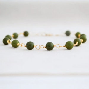 Green Jade Rosary Bracelet: Gold-Filled or Sterling Gemstone Chain, 12th Wedding Anniversary Jewelry