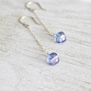 Mystic Blue Quartz Earrings, Extra Long Chain Earrings, Modern Cube Earrings, Handmade Gemstone Earrings, Gifts For Her, Mothers Day Gift