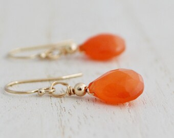 Orange Carnelian Earrings, Autumn Jewelry For Women, Crystal Tear Drop Earrings