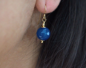Blue Agate Earrings, Simple Everyday Crystal Earrings, Gemstone Jewelry Gifts For Her