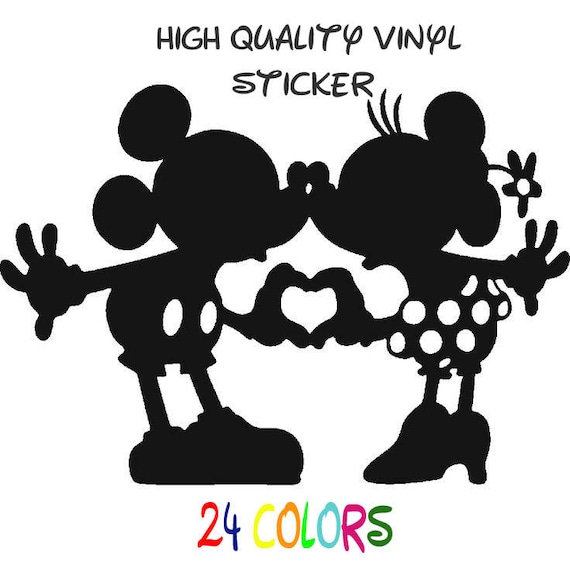 Retro Mickey And Minnie Mouse Kissing Gold Tone Vinyl Decal Retro Mickey And Minnie Mouse Kissing Gold Tone Vinyl Decal