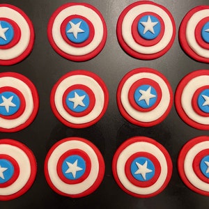 Captain America  Cupcake Topper Fondant Edible 12pcs