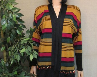 Vintage1980s Andrea Jovine Wool 2pc EnsembleSleeveless Dress /& Cropped Jacket Color Block and Stripes M