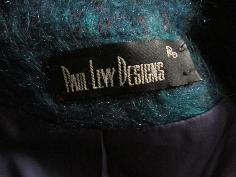 Vintage 1980/'s Paul Levy Designs Blue Mohair /& Wool Long Maxi Coat with Matching Scarf Women/'s Size ML