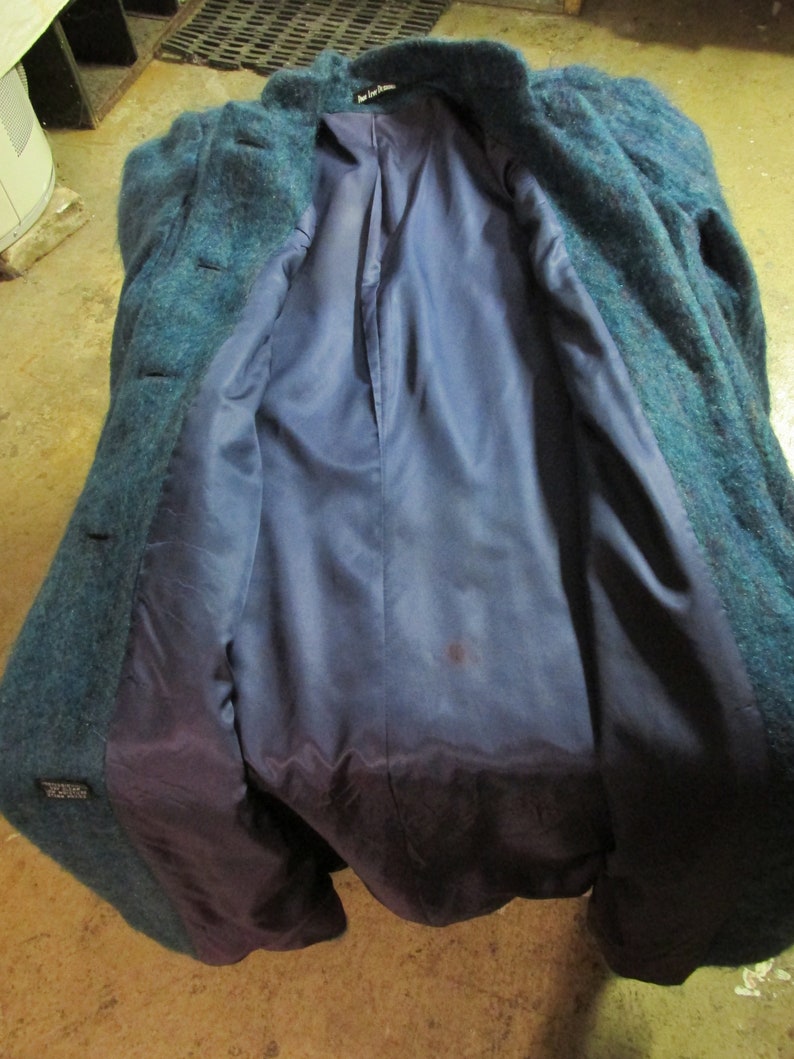 Vintage 1980/'s Paul Levy Designs Blue Mohair /& Wool Long Maxi Coat with Matching Scarf Women/'s Size ML