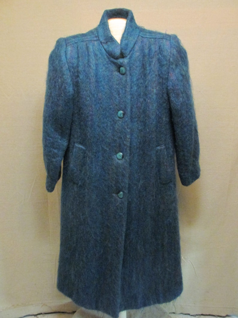 Vintage 1980/'s Paul Levy Designs Blue Mohair /& Wool Long Maxi Coat with Matching Scarf Women/'s Size ML