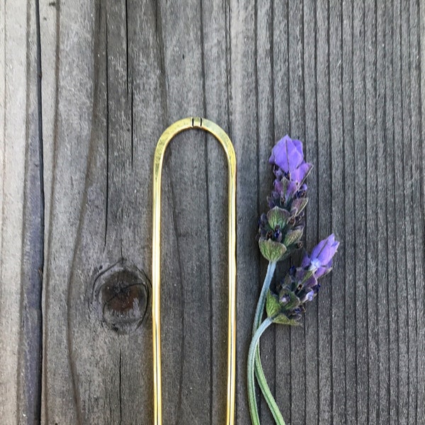 Hair Pin - 5 inch Hair Pin for Medium Length Hair, Handmade Brass Hair Pin, Hair Pin Gold, Hair Fork, Messy Bun Styles, Hair Stick