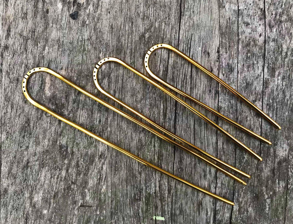 4 Handmade Stamped Brass Hair Pin Etsy