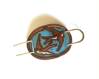 Swallows 2-in-1 Leather Hair Clip & Hair Pin