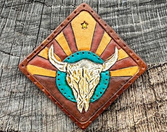 Bison Skull - Opnaaibare leren patch