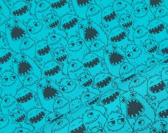 Cotton jersey with cute monsters (17.90EUR/meter), children's fabrics, jersey for children, turquoise, fabrics for babies