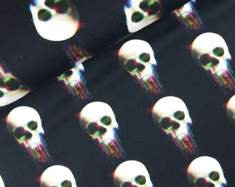 Skull fabric (18.50EUR/meter), brushed black summer sweat, modern skull, French terry