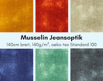 Musselin Jeans Optik (14.90EUR/m), Double Gauze, Baumwoll Musselin, freie Farbwahl, oeko-tex Standard 100