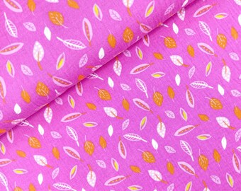 Muslin fabric leaves (14.90EUR/meter), double gauze leaf pattern, muslin pink by the meter