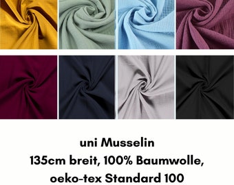 Musselin uni (12.90EUR/m), Double Gauze, Babycotton einfarbig, Baumwollmusselin, oekot-tex Standard 100