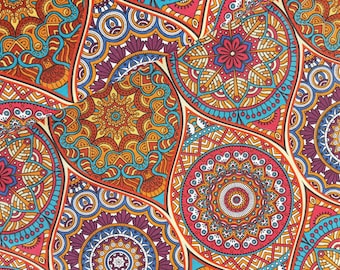 Decorative fabric oriental pattern (15.90EUR/meter), Ottoman fabric mandala, ribbed fabric sold by the meter, woven fabric