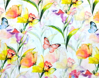 Decorative fabric spring (15.90EUR/meter), floral fabric Ottoman, cotton blend butterflies, flower meadow sold by the meter, daffodils