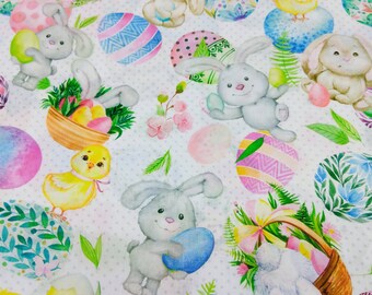 Easter cotton fabric (14.90EUR/meter), Easter bunny fabric, sold by the meter spring, Easter eggs, chicks, decorative fabric