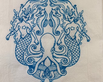 Mermaids and Octopus White Flour Sack Towel