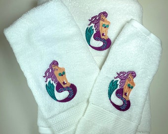 Floating Mermaid in Purple 3 piece towel set (bath, hand, and wash cloth)