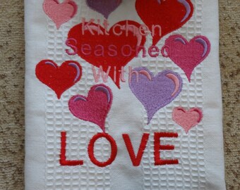 Embroidered Valentines Day Love kitchen towel