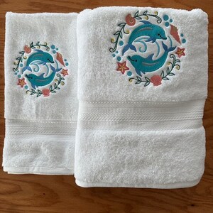 Playful Dolphins on White Bath Towel Set
