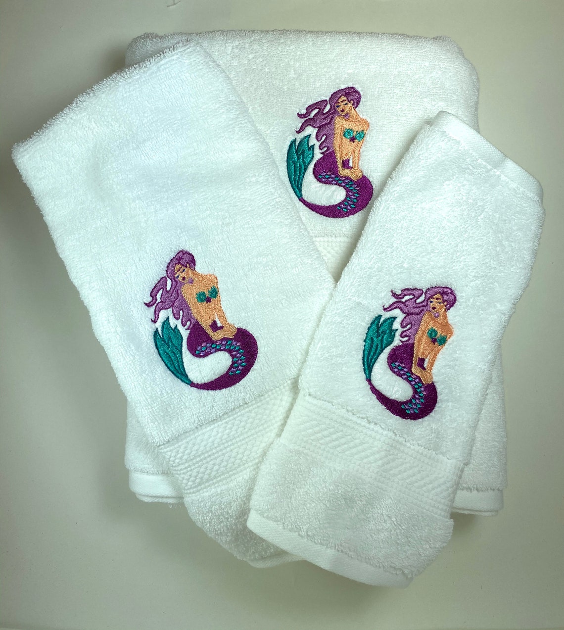Floating Mermaid in Purple 3 Piece Towel Set bath Hand and Etsy