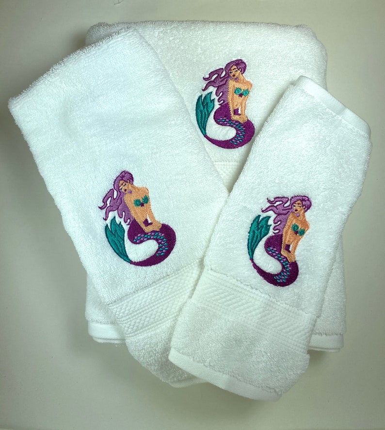 Floating Mermaid in Purple 3 Piece Towel Set bath Hand and Etsy