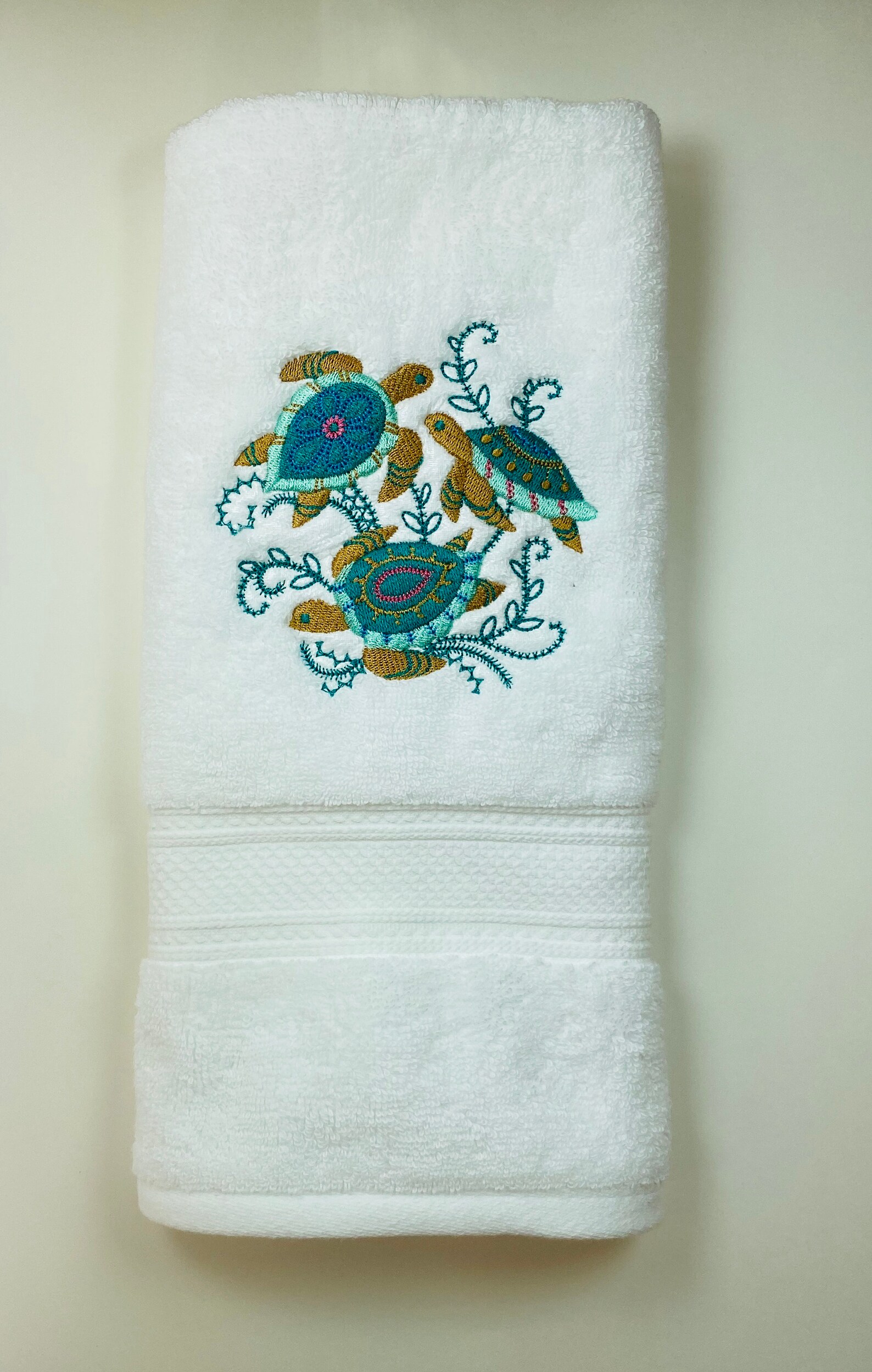 Three Turtles Towel on Teal Hand Towel Etsy