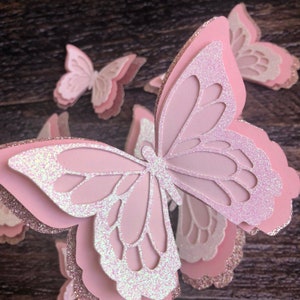 3D Pink Glitter Butterflies - set of 6 / Butterflies Wall Decor / 3D Paper Butterflies Table Decoration / Paper Flower Set add-on