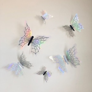 Halloween Ghost Web Butterflies - set of 6 / Butterflies Wall Decor / 3D Holographic Butterfly Table Decoration / Paper Flower Set add-on