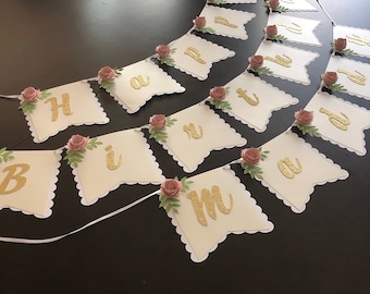 Floral Happy Birthday Sign with Custom Name Banner