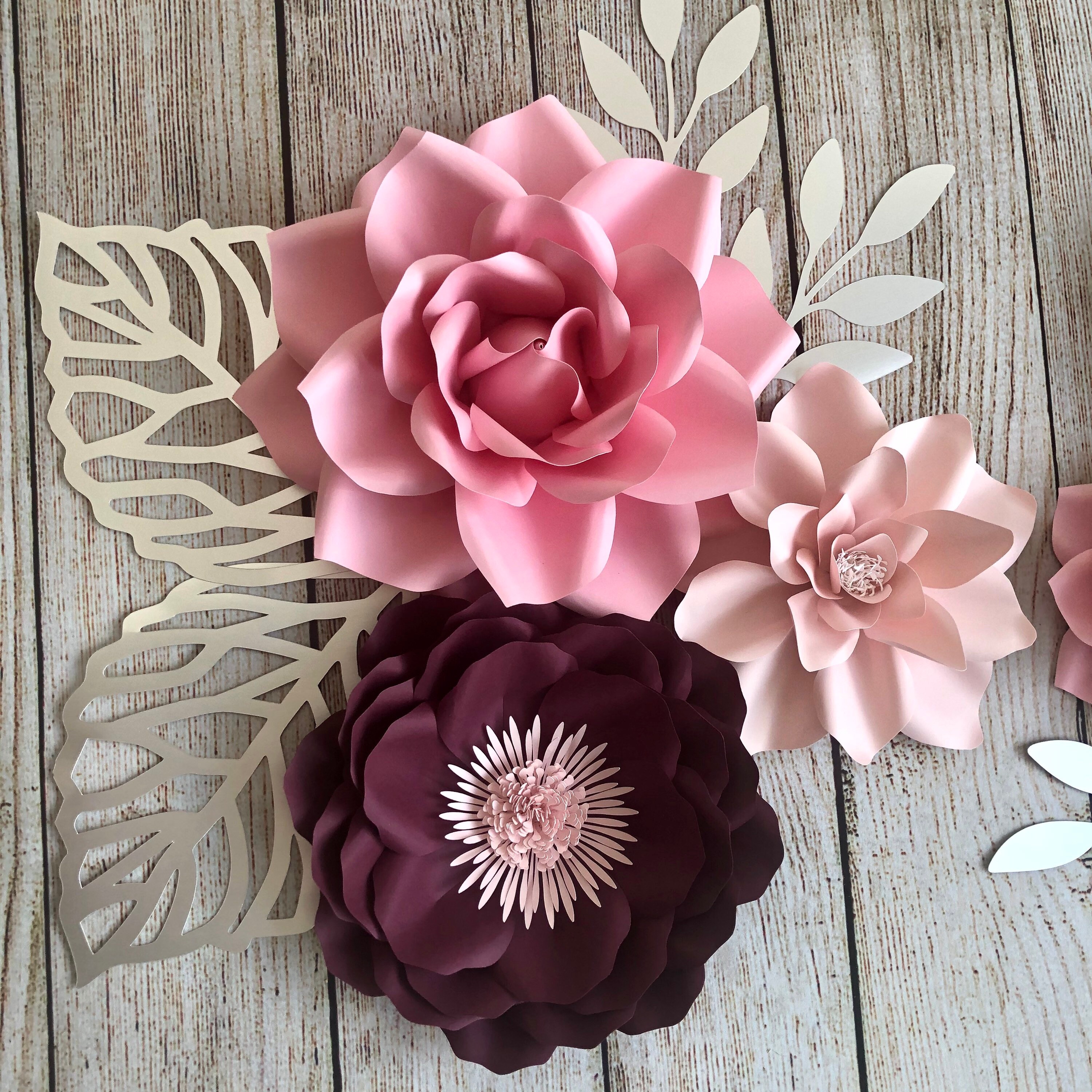 Pink and Burgundy Paper Flowers Backdrop 6 piece set Pink Etsy