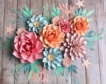 Under The Sea Mermaid Paper Flower Set - 10 piece set - Mermaid Backdrop Party Decor - Baby Nursery Decor - Mermaid 1st Birthday Decorations