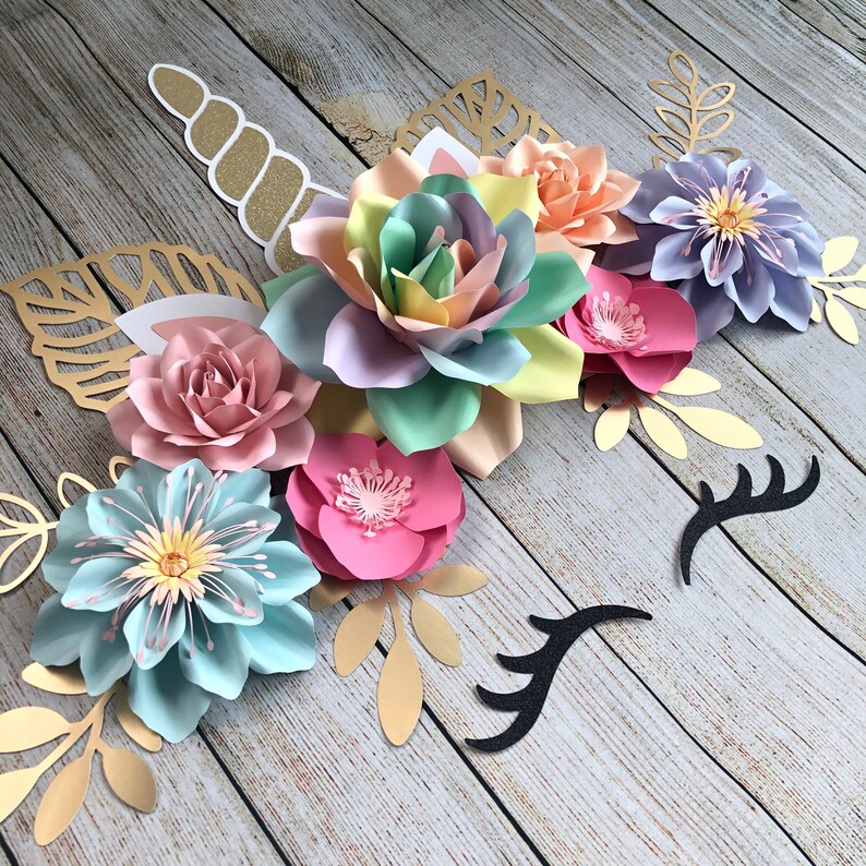 Download Unicorn Rainbow Paper Flowers Backdrop Wall Decor 7 piece ...