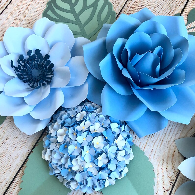 Boho Paper Flowers Blue Tones Wall Decor 6 Piece Set Boho Etsy