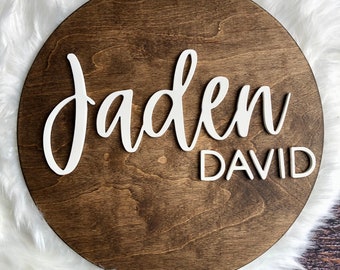 3D Custom Name Wood Sign - Simple Boho Nursery Personalized Wood Sign - 15 inch Round Wood Sign