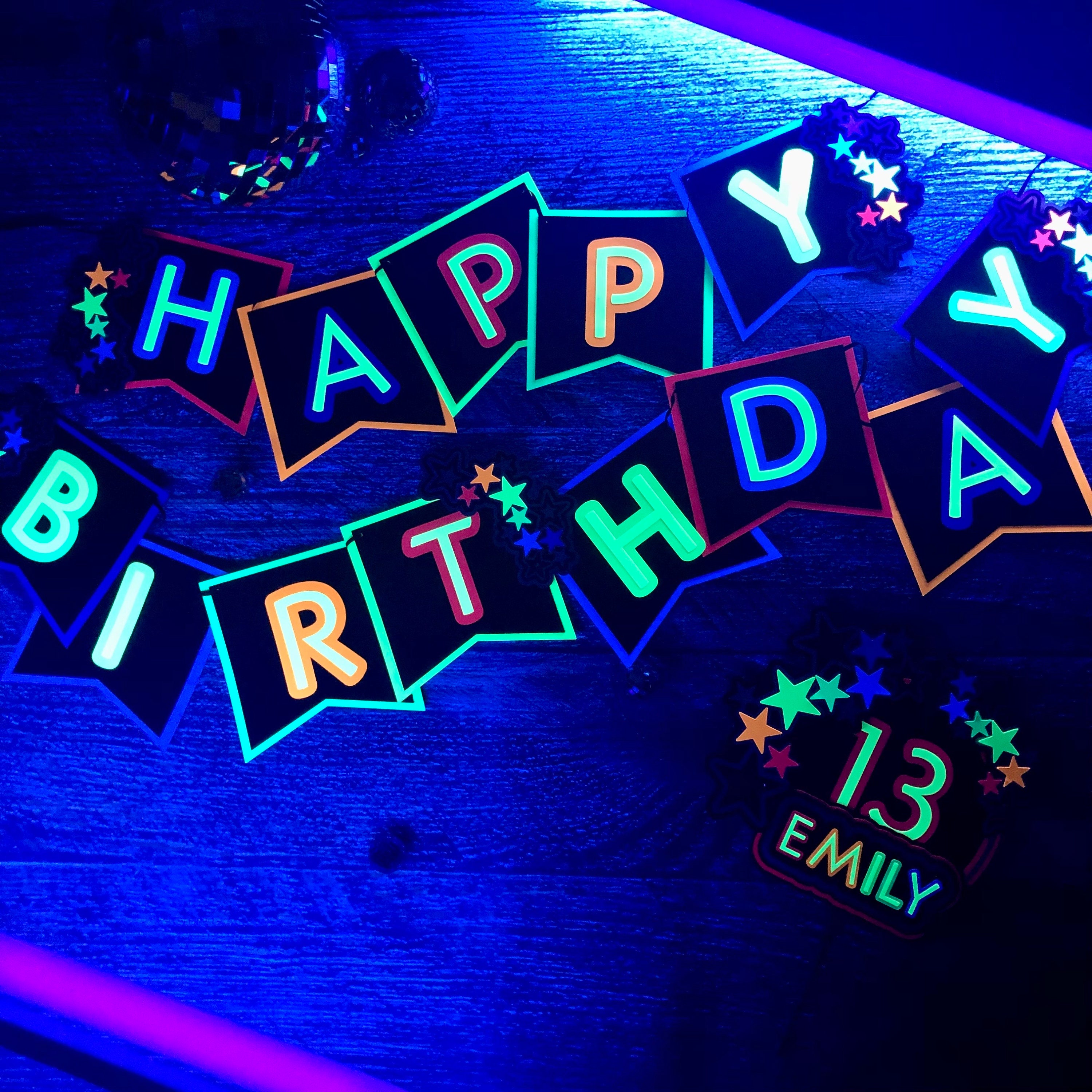Neon 80s Glow Party Theme Neon Glow In The Dark Party Cake Topper 80s Theme Glow Party Banner Neon Glow Party Decor