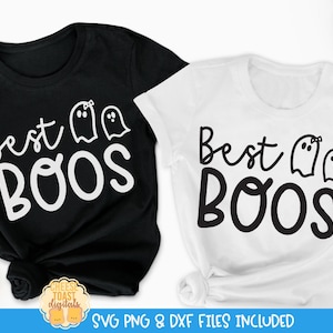 May include: Two black and white t-shirts with the text "Best Boos" and a ghost graphic. The shirts are perfect for a Halloween party or for a fun gift for a friend.