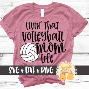 バレーボールママライフを生きる SVG PNG DXF カットファイル、バレーボール SVG、バレーボールママシャツ、かわいいバレーボールデザイン、クリカット、シルエット