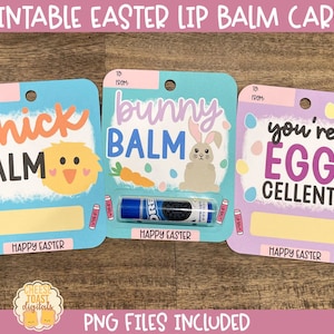 Carte de Pâques imprimable, carte de baume à lèvres, baume à lèvres pour panier de Pâques, impression puis découpe, cadeau de Pâques, fichier PNG, Cricut, Silhouette