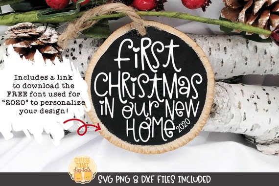 First Christmas In Our New Home Ornament SVG PNG DXF Cut Files, Personalized Family Christmas Ornament, Wood Round, Gift, Cricut, Silhouette