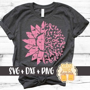 Ruban de sensibilisation au cancer du sein de tournesol SVG PNG DXF Cut Files, Cancer du sein svg, Ruban de sensibilisation au cancer du sein svg, Chemise de sensibilisation au cancer du sein