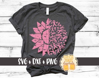ひまわり乳がん啓発リボン SVG PNG DXF カット ファイル、乳がん SVG、乳がんリボン SVG、乳がん啓発シャツ