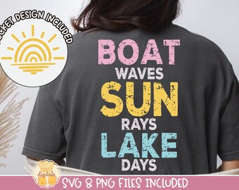 Boat Waves Sun Rays Lake Days SVG, Distressed Summer SVG, Beach Svg, Summer PNG, Trendy Summer Shirt Design, Summer Sublimation Designs