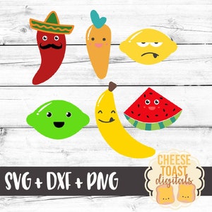 Cute Fruits Svg, Fruit Svg, Summer Svg, Jalapeno Svg, Watermelon Svg, Banana Svg, Lemon Svg, Lime Svg, Carrot Svg, DXF, Cricut, Silhouette