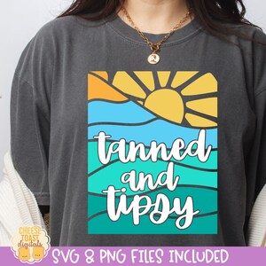 Tanned and Tipsy SVG, Summer Vacation Shirt, Beach Landscape Design, Retro Summer PNG, Girls Trip Cut Files, Cricut, Silhouette