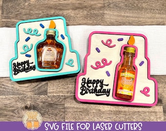 Birthday Mini Alcohol Bottle Holder SVG, Airplane Shooter Bottle Box, Laser Files for Birthday Celebration, Adult Birthday Cake Laser Files