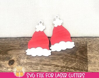Laser Earring SVG, Christmas Earring SVG, Santa Hat Laser File, Keychain Cut Files, Keychain SVG, Laser Designs
